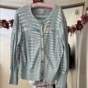 NIC+ZOE Women's Button-Up Cardigan - Blue and White